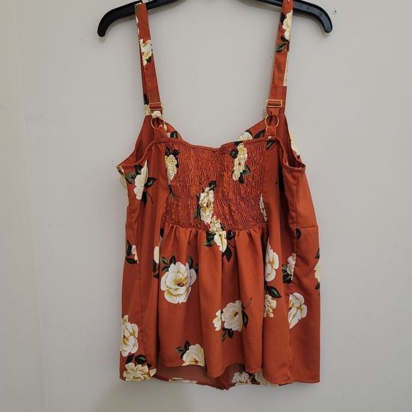 NEW GLORY Orange Floral Print Center Zip Tank Top, Large - Picture 7 of 13